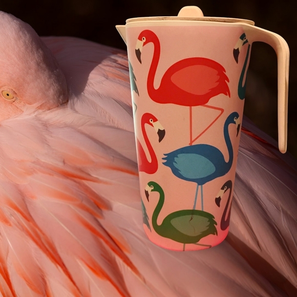 Transpac Other - Flamingo Bamboo Fiber Pitcher